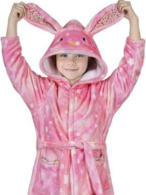 GIRLS BATHROBE FLEECE BUNNY HOODED ROBE WITH RABBIT HEADBAND AND BLINDFOLD Pack